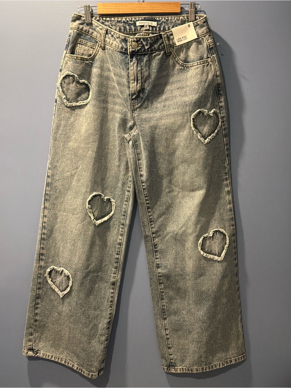 Forever 21 Heart Embellished Wide-Leg Jeans
